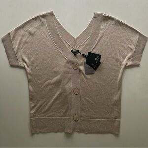 Massimo Dutti Beige Ribbed Knit V-Neck Top 3 Button Front Size S Made in Italy